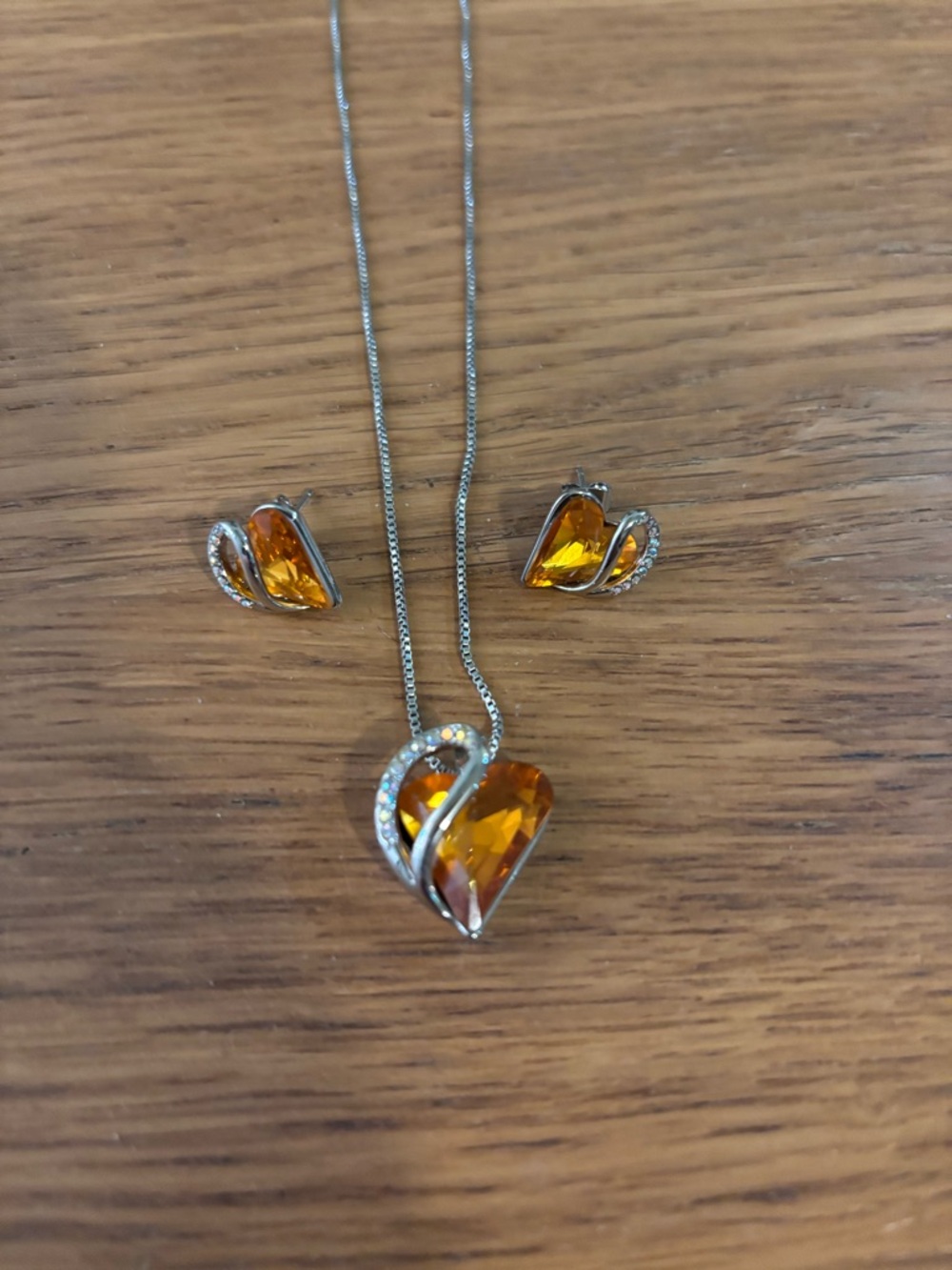 Leafael Infinity Love Heart Necklace and Post Earrings amber brown birthstone